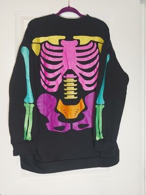 Neon Skeleton Graphic Sweatshirt Dress - Black